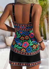 Black Mid Waisted Tummy Coverage Floral Print Tankini Set | thumb picture 