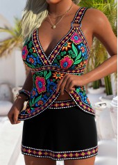 Black Mid Waisted Tummy Coverage Floral Print Tankini Set | thumb picture 