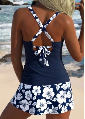 Navy Mid Waisted Surplice Floral Print Tankini Set | thumb picture 