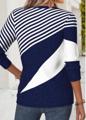 Navy Geometric Print Curved Hem Long Sleeve T Shirt | thumb picture 