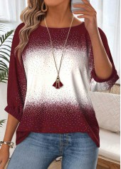 Red Ombre Tummy Coverage 3/4 Sleeve Round Neck Blouse