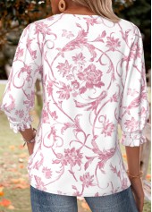 Light Pink Floral Print Smocked 3/4 Sleeve Blouse | thumb picture 