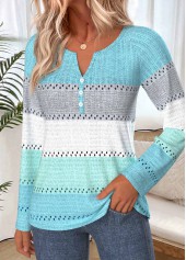 Mint Green Striped Button Long Sleeve T Shirt | thumb picture 