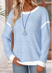 Blue Patchwork Long Sleeve Round Neck Sweatshirt | thumb picture 