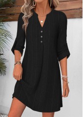 Black Short Tummy Coverage Long Sleeve Split Neck Dress