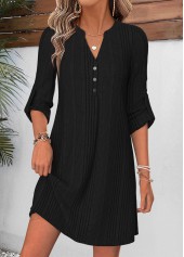 Black Short Tummy Coverage Long Sleeve Split Neck Dress | thumb picture 