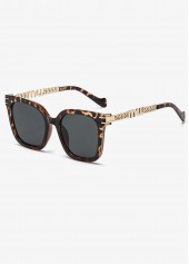 Black Color Leopard Detail Square Sunglasses