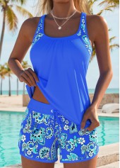 Blue Mid Waisted Patchwork Tribal Print Tankini Set | thumb picture 