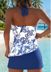 Dusty Blue Mid Waisted Layered Floral Print Tankini Set | thumb picture 