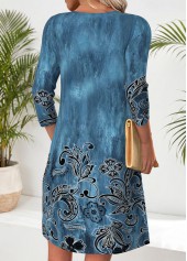Peacock Blue Tribal Print Short Tuck Stitch Dress | thumb picture 