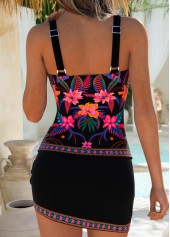 Black Mid Waisted Surplice Floral Print Tankini Set | thumb picture 