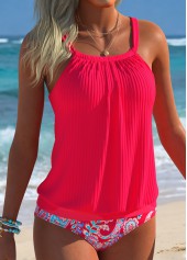 Hot Pink Mid Waisted Blouson Paisley Print Tankini Set