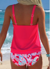 Hot Pink Mid Waisted Blouson Paisley Print Tankini Set | thumb picture 