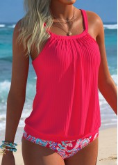 Hot Pink Mid Waisted Blouson Paisley Print Tankini Set | thumb picture 