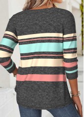 Multi Color Striped Tuck Stitch Long Sleeve T Shirt | thumb picture 