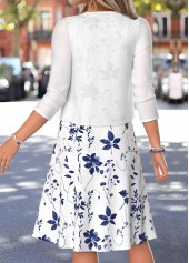 White Leaf Print Two-piece 3/4 Sleeve Dress and Cardigan | thumb picture 