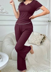 Wine Red Short Sleeve Lounge Top and Pants | thumb picture 