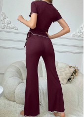 Wine Red Short Sleeve Lounge Top and Pants | thumb picture 