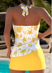 Yellow Mid Waisted Layered Floral Print Tankini Set | thumb picture 