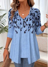 Dusty Blue Floral Print Fake Two Piece Twinset
