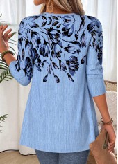 Dusty Blue Floral Print Fake Two Piece Twinset | thumb picture 