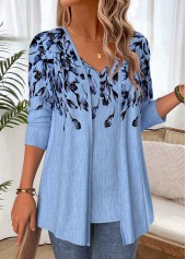 Dusty Blue Floral Print Fake Two Piece Twinset | thumb picture 