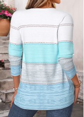 Blue Striped Button Long Sleeve Split Neck T Shirt | thumb picture 