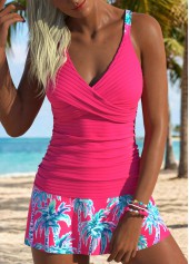 Hot Pink Mid Waisted Surplice Tankini Set