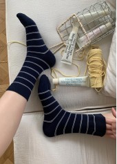 Navy Cotton Blend Striped Mid Calf Socks | thumb picture 