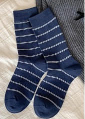 Navy Cotton Blend Striped Mid Calf Socks