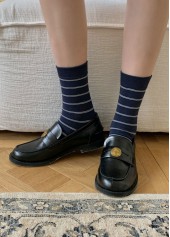 Navy Cotton Blend Striped Mid Calf Socks | thumb picture 