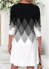Black Geometric Print Short Tummy Coverage Long Sleeve Dress | thumb picture 
