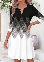 Black Geometric Print Short Tummy Coverage Long Sleeve Dress | thumb picture 