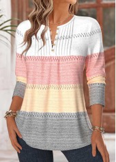 Multi Color Striped Tuck Stitch Long Sleeve T Shirt | thumb picture 