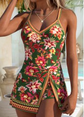 Green Fake 2in1 Floral Print One Piece Swimdress | thumb picture 
