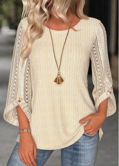 women clothes image of Beige 3/4 Sleeve Round Neck Blouse