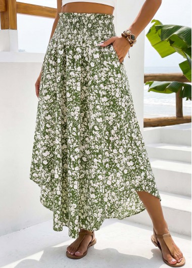 women clothes image of Green Pocket Ditsy Floral Print A Line Maxi Skirt