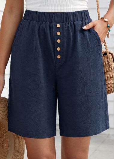 women clothes image of Navy Elastic Waist High Waisted Shorts