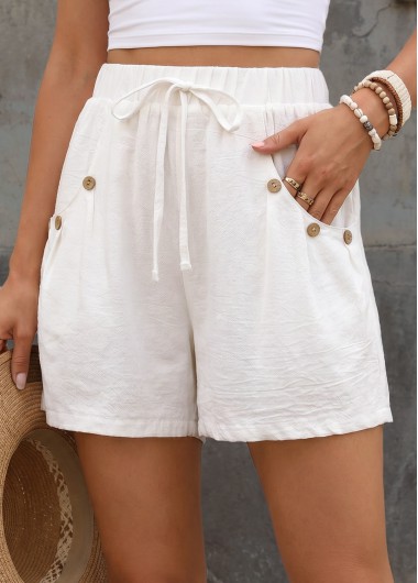 women clothes image of White Elastic Waist High Waisted Shorts