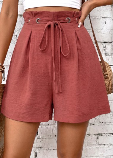 women clothes image of Red Wide Leg Drawastring High Waisted Shorts