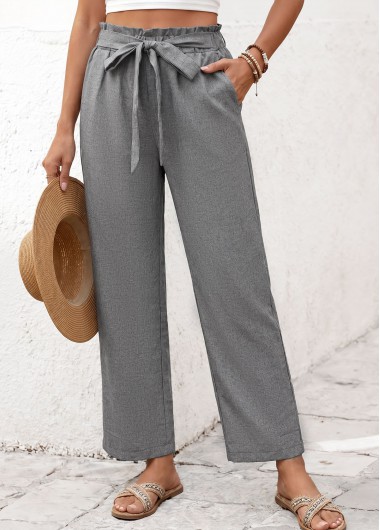 women clothes image of Grey Elastic Waist High Waisted Pants