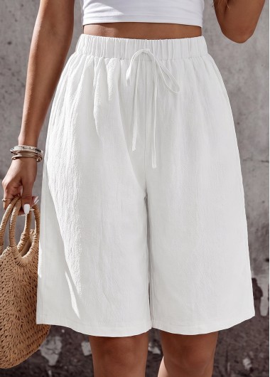 women clothes image of White Wide Leg Elastic Waist High Waisted Shorts