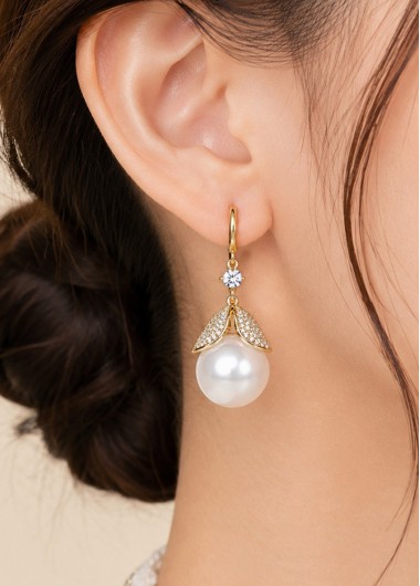 women clothes image of White Round Pearl Alloy Detail Earrings