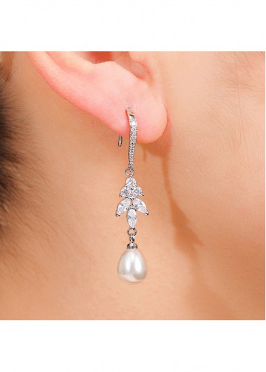 women clothes image of White Copper Crystal Pearl Dangle Hook Earrings