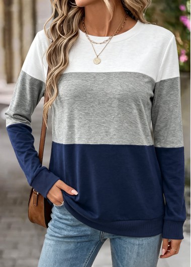 women clothes image of Navy Tummy Coverage Long Sleeve Round Neck Sweatshirt