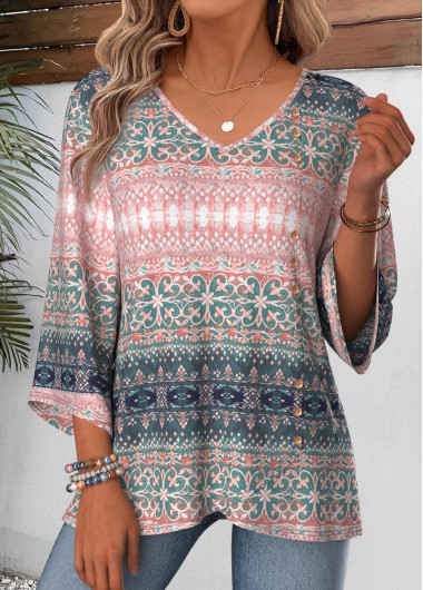 women clothes image of Multi Color Tribal Print Tummy Coverage T Shirt