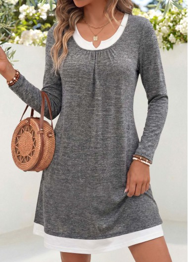 women clothes image of Dark Grey Marl Short Fake 2in1 Long Sleeve Dress