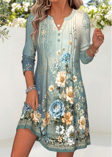 women clothes image of Multi Color Random Floral Print Short Tuck Stitch Dress