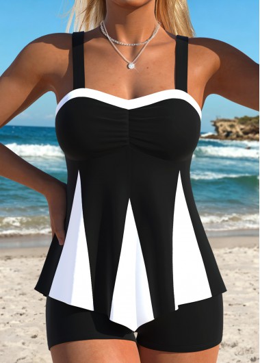 women clothes image of Multi Color Mid Waisted Ruched Tankini Set