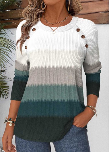 women clothes image of Multi Color Striped Tummy Coverage Long Sleeve T Shirt